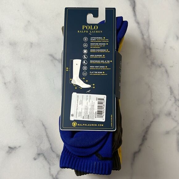 Polo Ralph Lauren Men's Performance Crew Socks - Yellow, Blue, Green, Size 10-13 - Picture 5 of 11